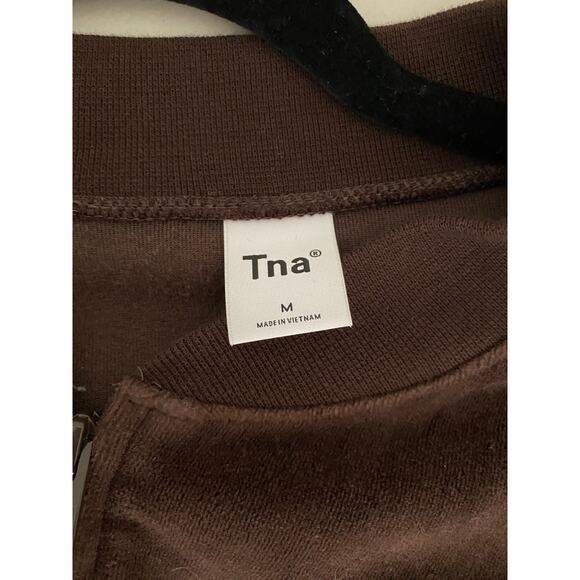Aritizia TNA Brown Velour Velvet White Piping Zip-up Track Jacket Medium - Picture 5 of 7